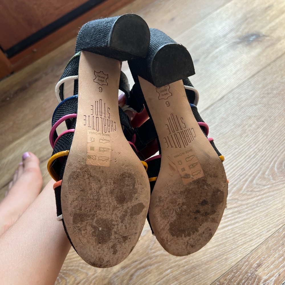 Charlotte Stone Black + multi-color size 6 heels - Picture 4 of 4